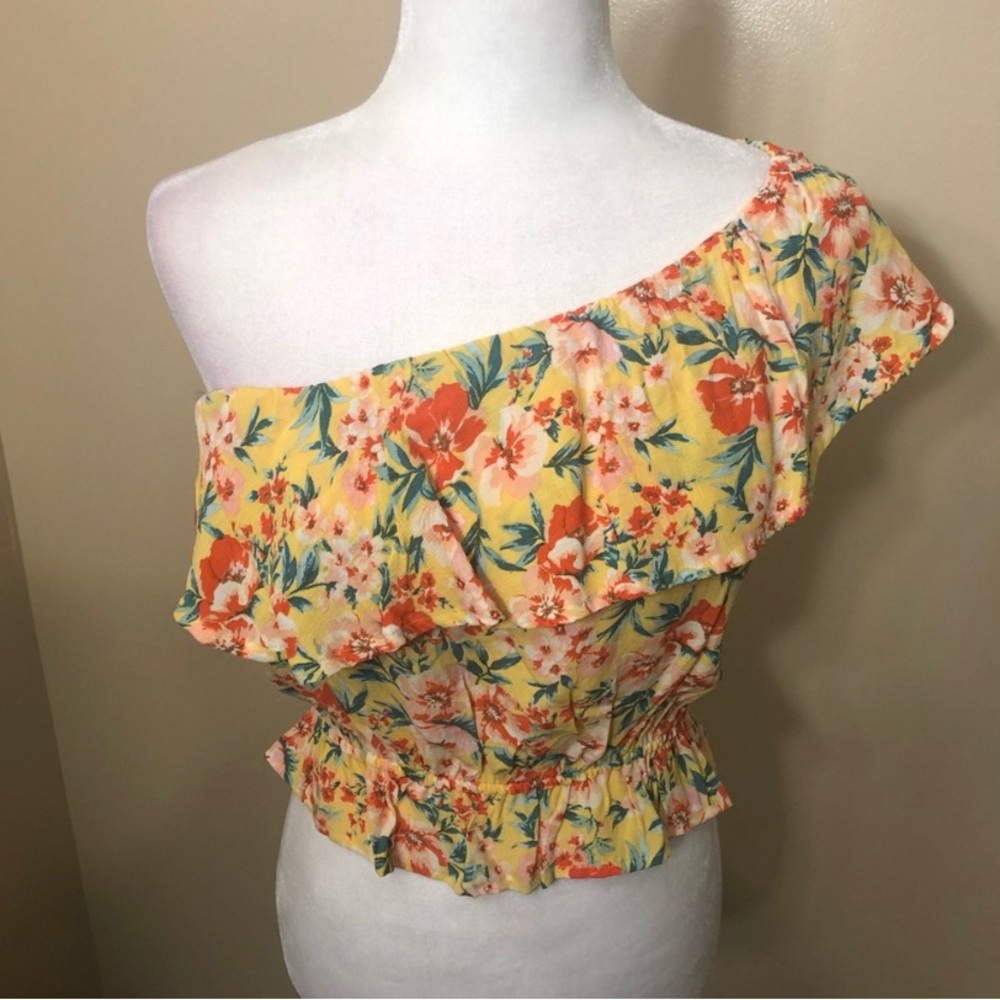 AEO one shoulder floral crop top